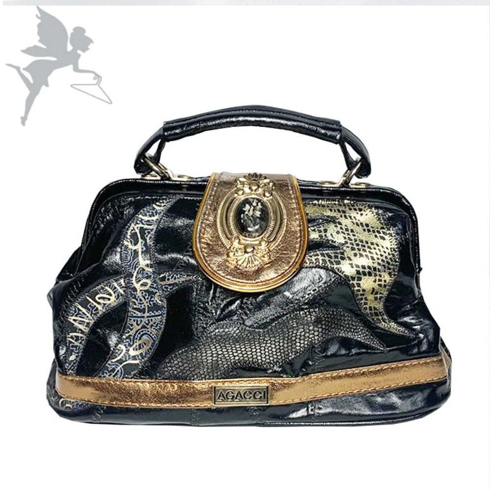 VINTAGE 1980's AGACCI Top Handle Leather Patchwork bag